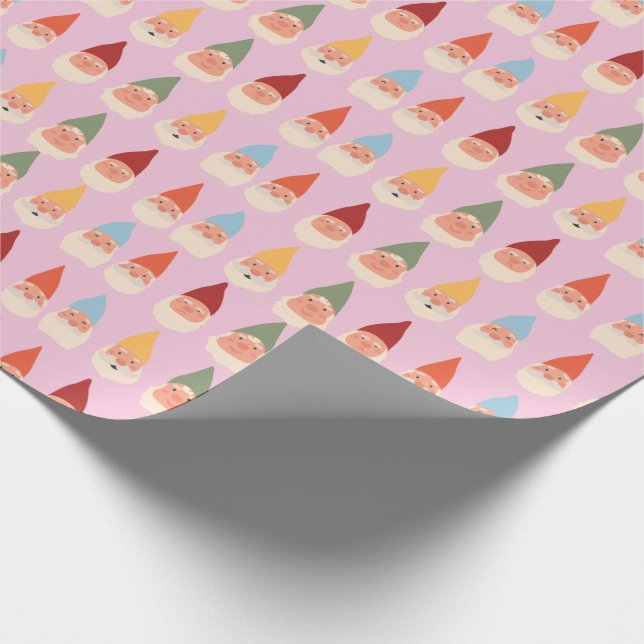 Papel De Presente Gnomo de Jardim Fundo Rosa (Ponta)