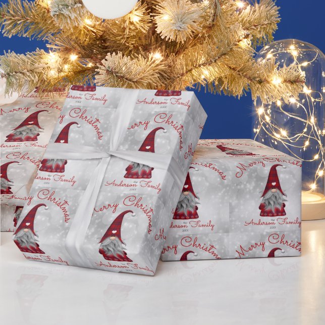 Papel De Presente Gnomo de Natal Alegre Rústico Fofo Personalizado (Feriados)