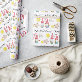 Papel De Presente Gnomo de Natal Apaixonado Aquarela Pintado à Mão