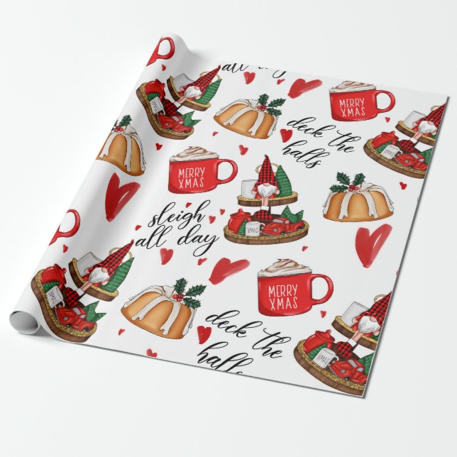 Papel De Presente Gnomo de Natal,Bolo,Papel de Enrolamento Bonito (Desenrolado)
