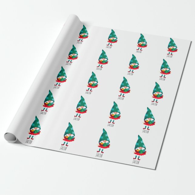 Papel De Presente Gnomo de Natal bonito com Enfeites de natal (Desenrolado)