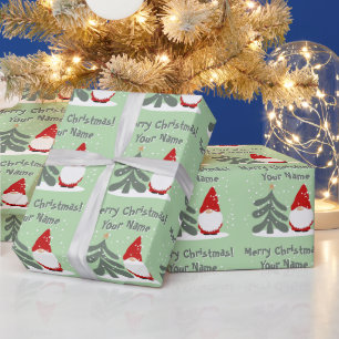 Papel De Presente Gnomo de Natal com árvore personalizada de Férias