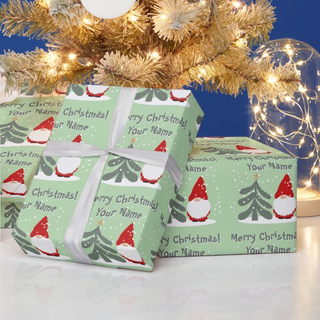 Papel De Presente Gnomo de Natal com árvore personalizada de Férias (Feriados)