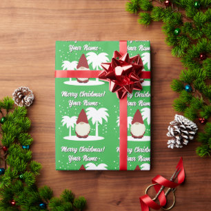 Papel De Presente gnomo de Natal desenho animado com palmeiras único