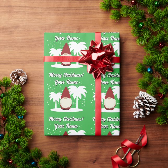 Papel De Presente gnomo de Natal desenho animado com palmeiras único (Presente de Natal)