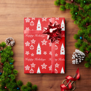 Papel De Presente Gnomo de Natal, Flocos de Neve & Estrelas em Verme