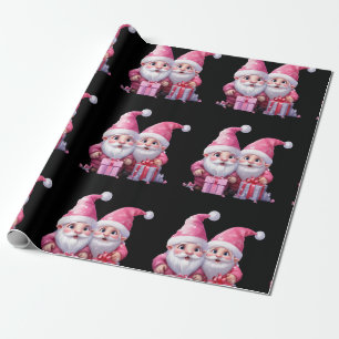 Papel De Presente Gnomo de Natal Rosa e Bonito