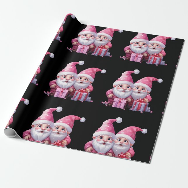 Papel De Presente Gnomo de Natal Rosa e Bonito (Desenrolado)