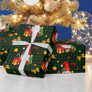 Papel De Presente Gnomo do Papai Noel Xadrez Verde
