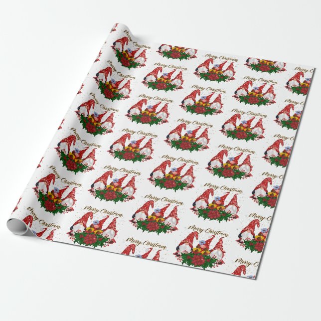 Papel De Presente Gnomo Feliz Natal Tendência Fofo Diversão Feriado  (Desenrolado)