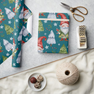 Papel De Presente Gnomo Wraping Paper Teal Watercolor