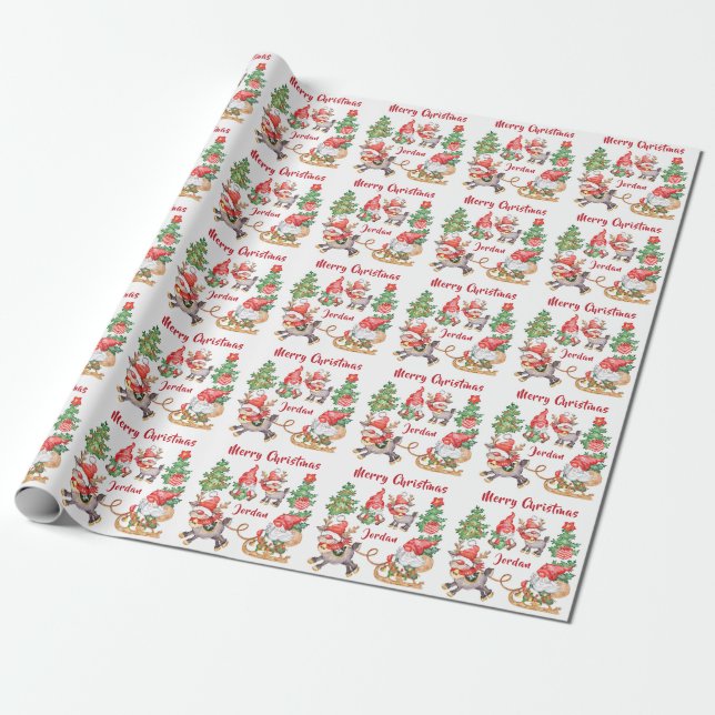 Papel De Presente Gnomos de Feliz Natal Personalizados (Desenrolado)