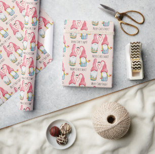Papel De Presente Gnomos de Natal Apaixonados Aquarela Pintada à Mão