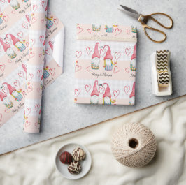 Papel De Presente Gnomos de Natal Apaixonados Aquarela Pintada à Mão