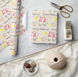 Papel De Presente Gnomos de Natal Apaixonados Aquarela Pintada à Mão