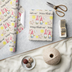 Papel De Presente Gnomos De Natal Apaixonados Pintados À Mão