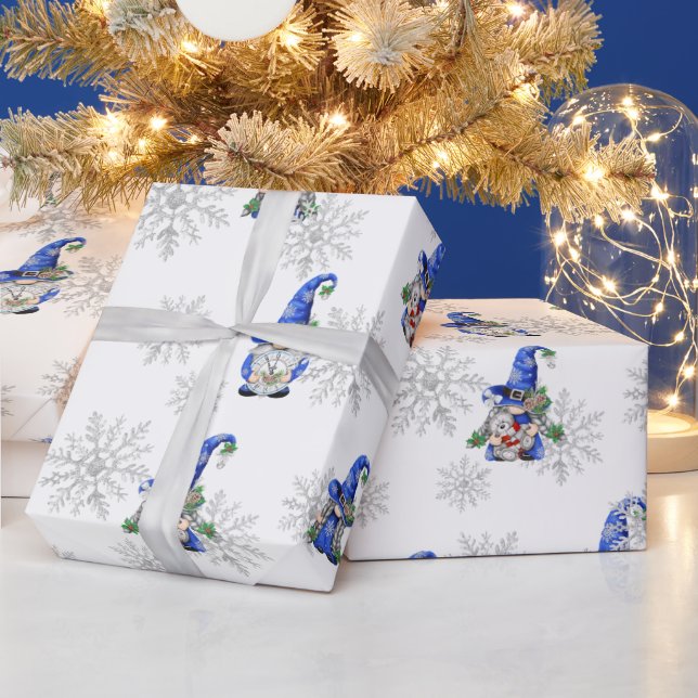 Papel De Presente Gnomos de Natal e Flocos de Neve (Feriados)