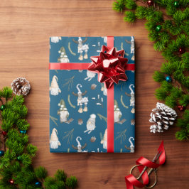 Papel De Presente Gnomos de Natal e Moose em Azul