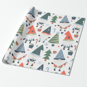 Papel De Presente Gnomos de Natal Festivos Árvores Bastões de Doces