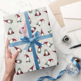 Papel De Presente Gnomos de Natal Vermelhos e Verdes