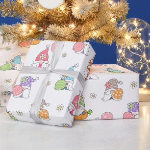 Papel De Presente Gnomos de Páscoa Bonita Flores Girly Spring Ovos