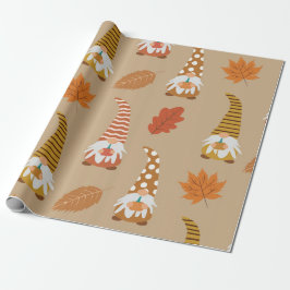 Papel De Presente Gnomos do Dia de Ação de Graças com folhas de outo