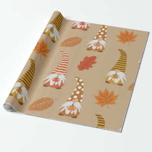 Papel De Presente Gnomos do Dia de Ação de Graças com folhas de outo