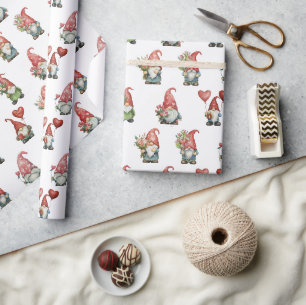 Papel De Presente Gnomos do Dia dos Namorados em Branco