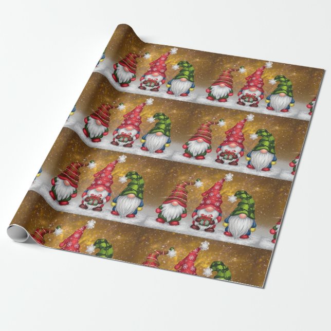 Papel De Presente Gnomos Feliz Natal (Desenrolado)