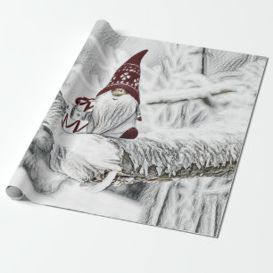 Papel De Presente Gnomos na pintura a aquarela da neve