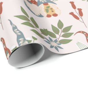 Papel De Presente Gnomos Natais vintages Bonitos com Greenery