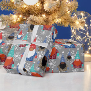 Papel De Presente Gnomos Snowflake Ilustra Padrão de Natal