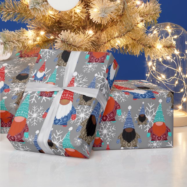 Papel De Presente Gnomos Snowflake Ilustra Padrão de Natal (Feriados)