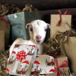 Papel De Presente Goat Christmas Adorable LaMancha Kid em Antlers W<br><div class="desc">Cabra linda de LaMancha com seu chapéu de Papai Noel e galhadas adornada com Enfeites de natal listrados, cercada por uma coroa de natal de poinsetos vermelhos, cones de pínus, verde e um grande arco vermelho. A © goatLady GetYerGoat™ original - Melhor para embalagens de médio a maior, o design...</div>