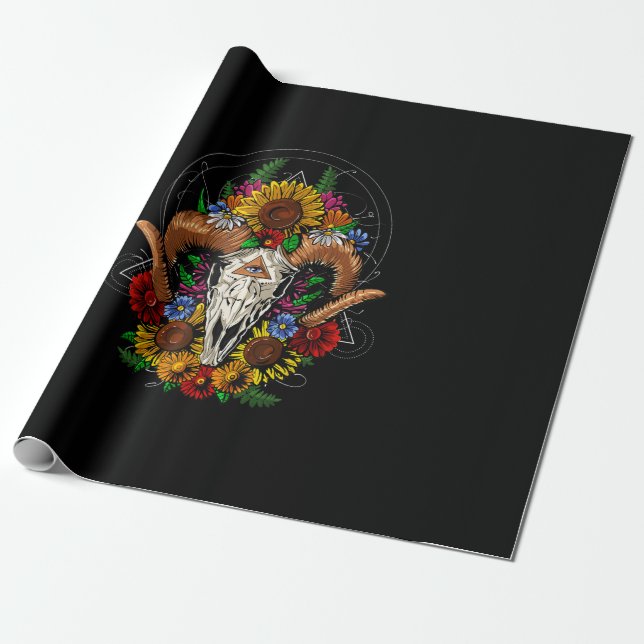 Papel De Presente Goat Skull Psychedelic Sunflower (Desenrolado)