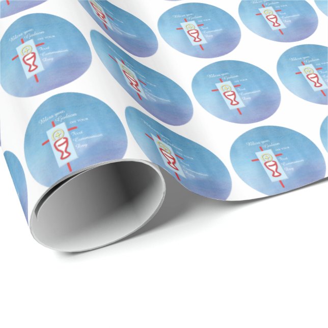 Papel De Presente Godson, Primeira Comunhão, Azul (Ponta do rolo)