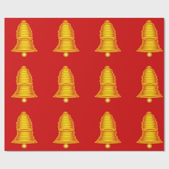 Papel De Presente Gold Bells on Red Wrapping Paper (Aberto)
