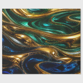 Papel De Presente Gold Emerald Sapphire Fluid Art