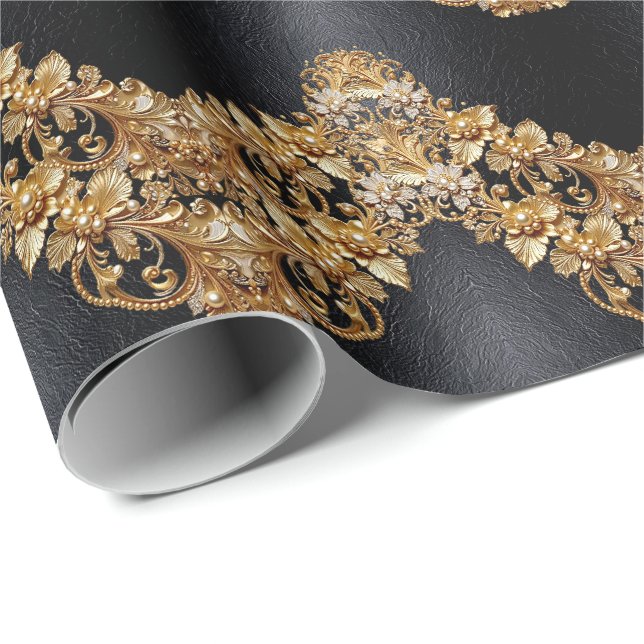 Papel De Presente Gold Floral Embellishments Wrapping Paper (Ponta do rolo)