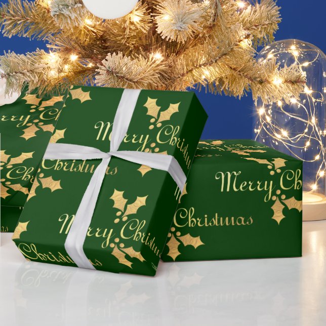 Papel De Presente Gold Foil Holly Feliz Natal (Feriados)