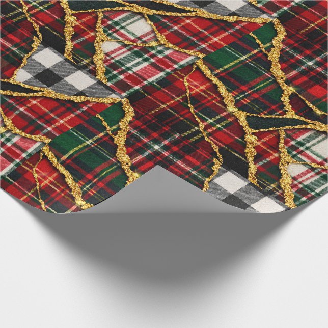 Papel De Presente Gold Glitter Patchwork Plaid Christmas (Ponta)