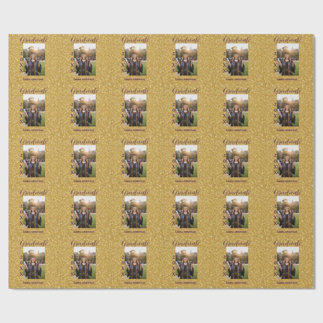 Papel De Presente Gold glitter photo graduation add name class text (Aberto)