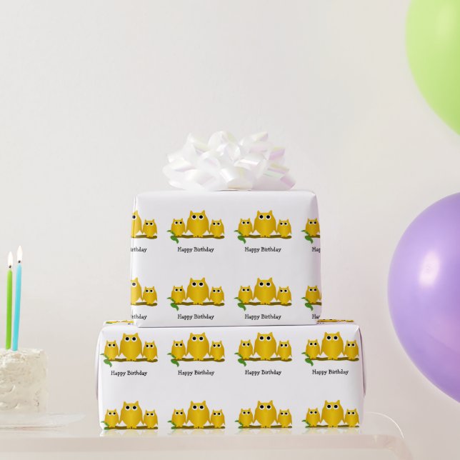 Papel De Presente Gold Owls Design Birthday Gift (Presentes para festas)