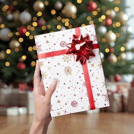 Papel De Presente Gold Red Snowflake Christmas Wrapping Paper