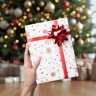 Papel De Presente Gold Red Snowflake Christmas Wrapping Paper