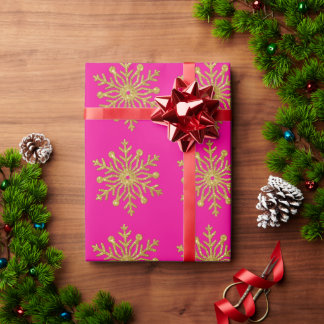 Papel De Presente Gold Snowflake Hot Pink Wrapping Paper