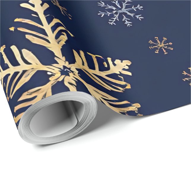 Papel De Presente Gold Snowflake Pattern Wrapping Paper (Ponta do rolo)