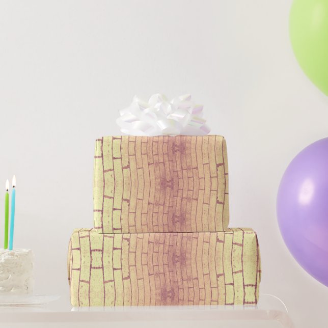 Papel De Presente Golden Brick Wall – Symmetrical Architectural Patt (Presentes para festas)