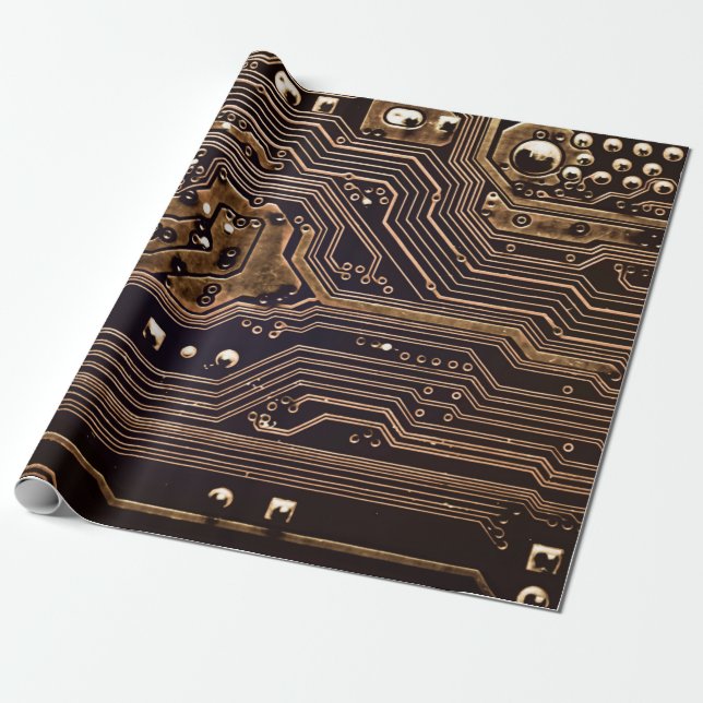 Papel De Presente Golden circuit board. Electronic computer hardware (Desenrolado)