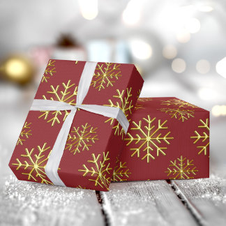 Papel De Presente Golden Color 3D Snowflake Red Christmas Gift